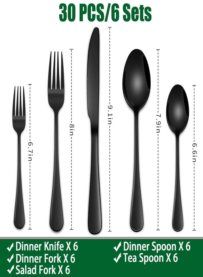 DEHOV 30 PCs Flatware Sets,Black Stainless Steel Silverware Sets Service For 6 Person,Durable Cutlery Sets For Home,Party,Restaurant,Tableware Cutlery Sets - Image 2
